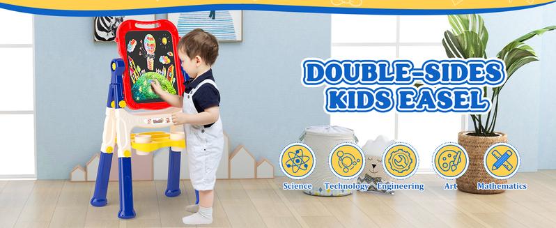【New Easel】Easel for Kids,Toddler Toys for Ages 2-4, Double-Sided Magnetic Kids Art Easel for 2 Year Old Boy Birthday Gift,Toys for 3 Year Old Boy Dry Erase Boards,Drawing Boadrs for 2 3 4 5 Years Old Girl Gift