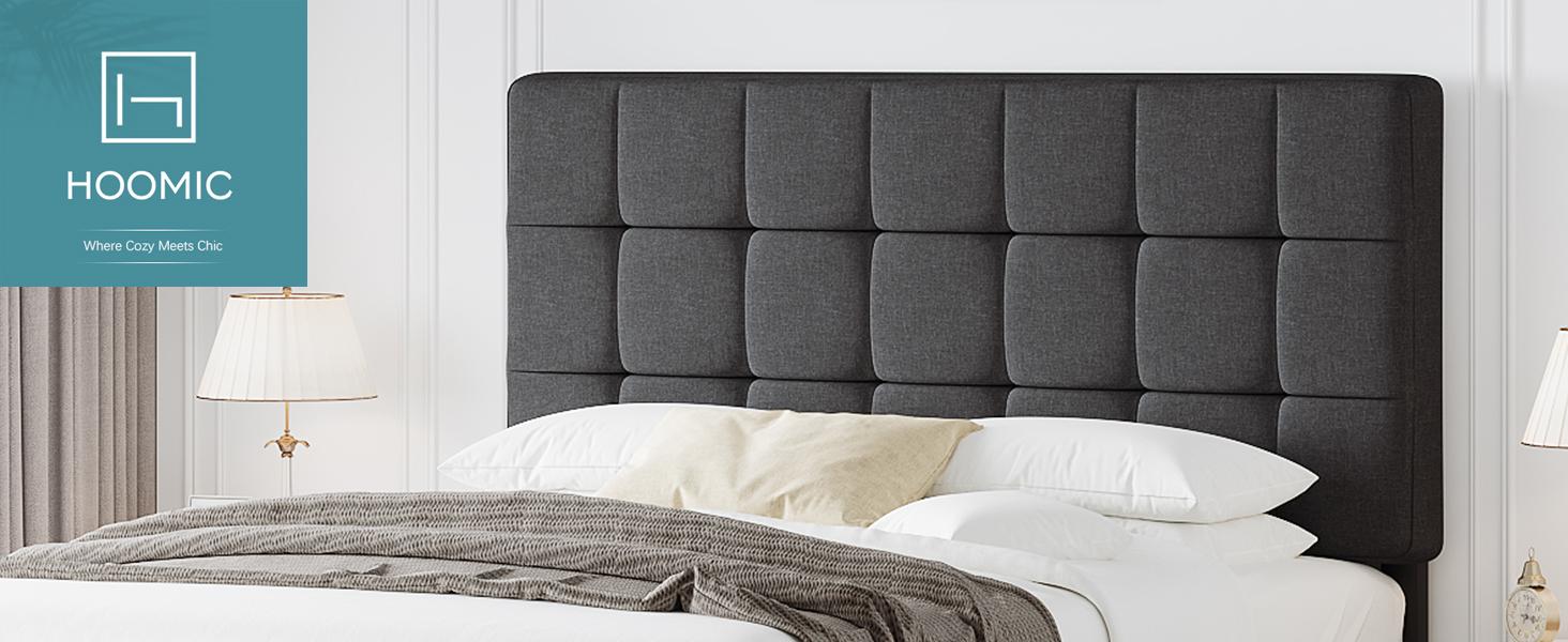HOOMIC Upholstered Platform Bed Frame【Frame Only No Mattress】with Adjustable Headboard,No Box Spring Needed,Full/Queen Size