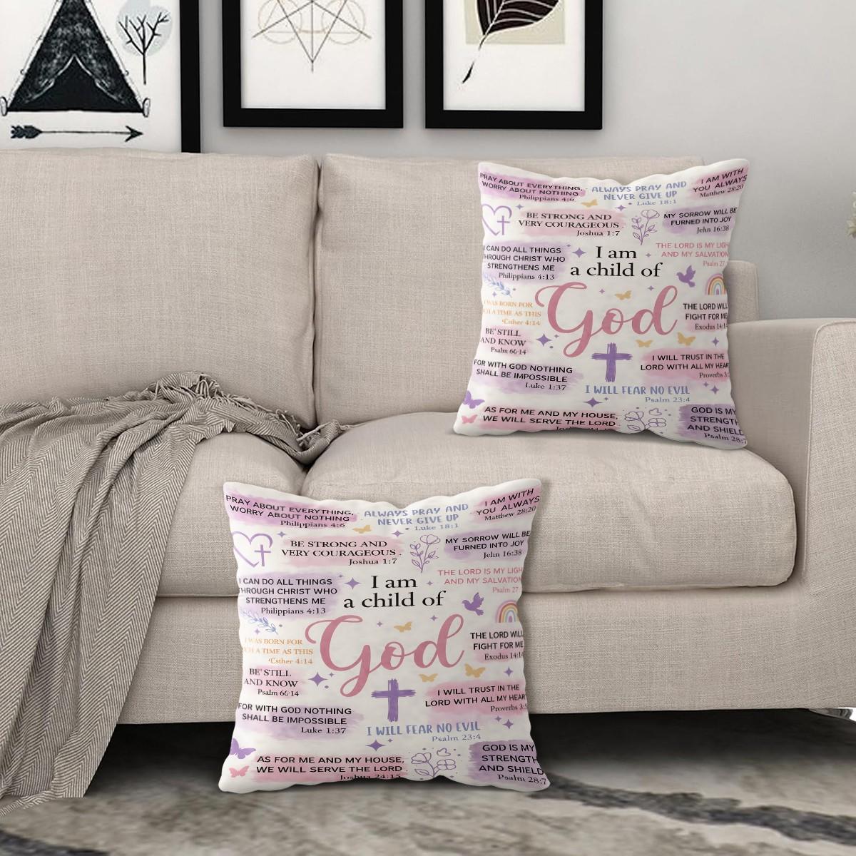 I Am A Child Of God Throw Pillow, Christian Bible Verse Cushion, Religious Accent Pillow (Includes Pillow Core), Inspirational Decor for Bedroom, Sofa & Church,Gift for Mother, Sister, Daughter