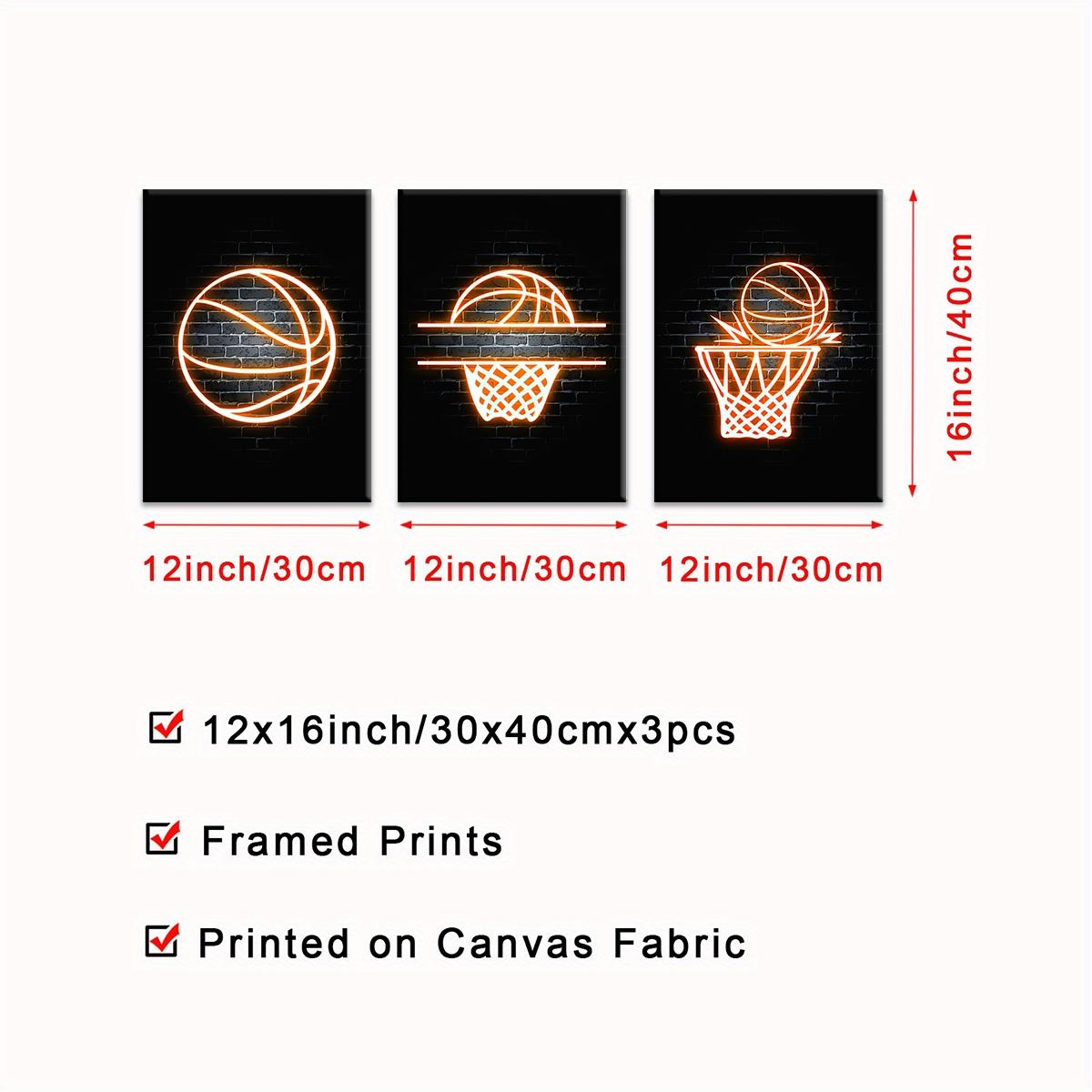 3 Counts Wood Framed Canvas Neon Basketball Wall Art, Ready to Hang ...