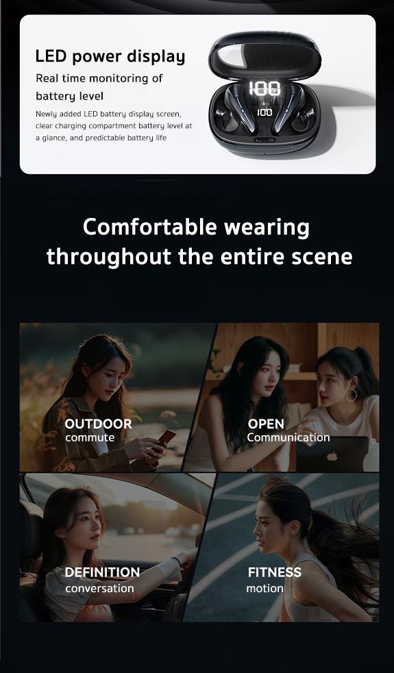 Miniso X8  Wireless OWS open Ear Headphones Bluetooth 5.4 IPX6 Waterproof Bone Conduction Earphones Over Ear Headphones for Running,Working Miniso X8 TWS Not In Ear Headset for iPhone Android Phone HiFi Sound Electric Audio Earbuds