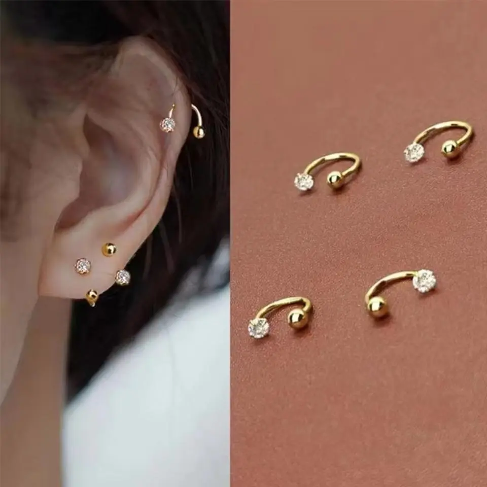 Women's 1PC Stainless Steel Tiny Huggies Hoop Earrings, Tiny Crystals Zirconia Stones Pendant, Cartilage Piercing Jewelry for Daily Wear