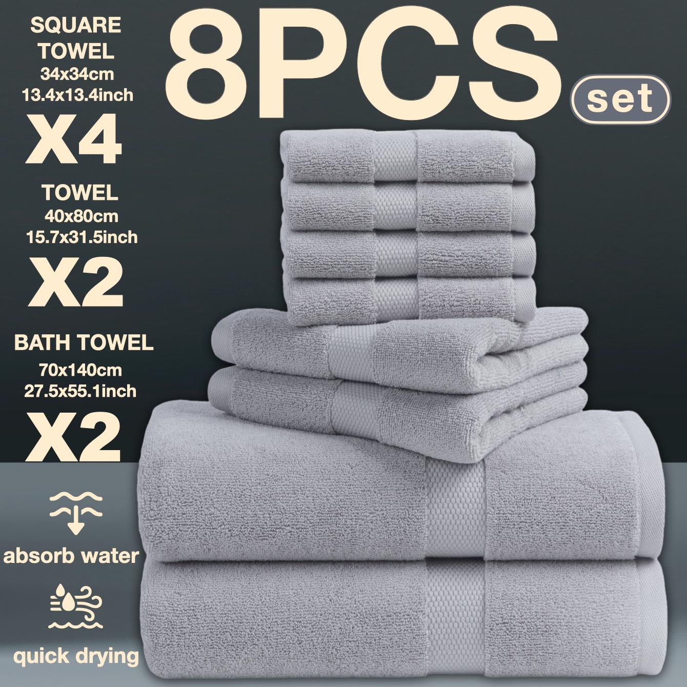 Luxury Bath Towel Set of 8 Pieces, 100% High Absorbent Turkish Towels, 2 Luxury Bath Towels 700gsm, 2 Hand Towels & 4 Face Cloths