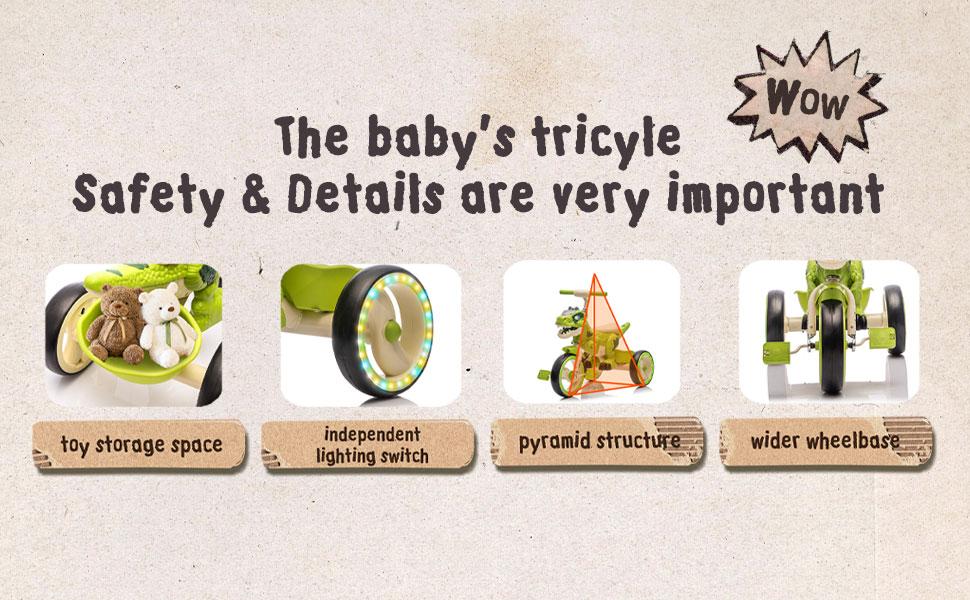 Toddler Tricycle - Cool Dinosaur Kids Toy for 3-4 to 6 Years Olds, BPA-Free, Light-Up Wider Wheels, Stable Structure, Rear Toy Storage Basket, Built-In Music & Lights, Anti-Slip Pedals & Handles, Safe Cycling Trainer Toddler Tricycle - Cool Dinosaur Kids Toy for 3-4 to 6 Years Olds, BPA-Free, Light-Up Wider Wheels, Stable Structure, Rear Toy Storage Basket, Built-In Music & Lights, Anti-Slip Pedals & Handles, Safe Cycling Trainer