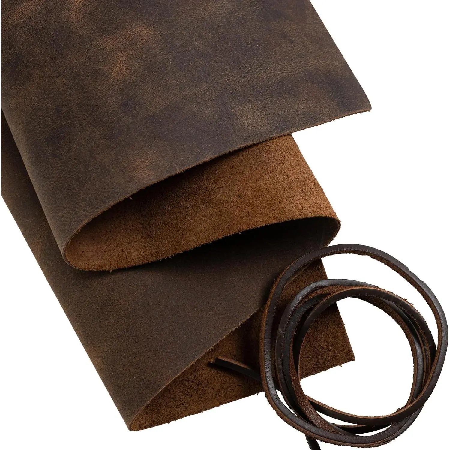 Genuine Leather Sheets for Crafts, 12"x24" Full Grain Buffalo Tooling Leather Sheet, Veg Tan Leather Fabric, Leather Crafting Kit with 36" Cord, Soft Brown for Leather Craft Projects