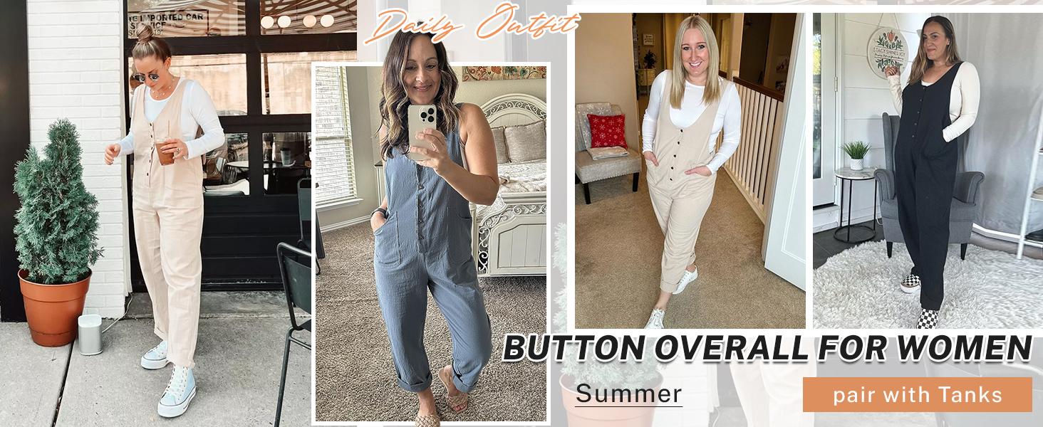 Tanming Women's Overalls Linen Cotton Jumpsuits Casual Loose Jumpers Adjustable Straps with Pockets Summer Rust Sleeveless #SpringStatements