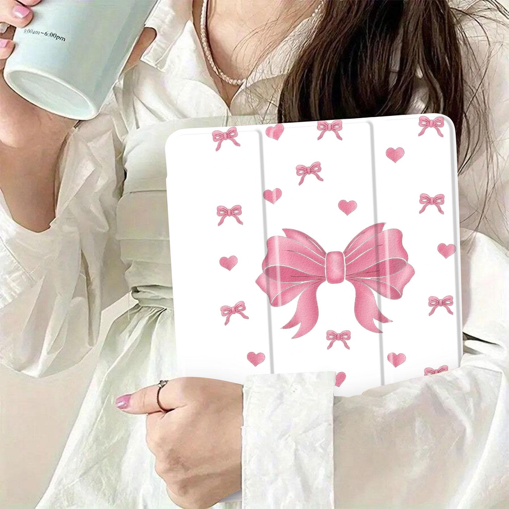 TPU iPad Protective Casing with Stylish Bow-Hearts Pattern, Auto Sleep-Wake Function, iPad Series Compatibility - Tablet Protect Cover, Ideal Gift for Loved Ones