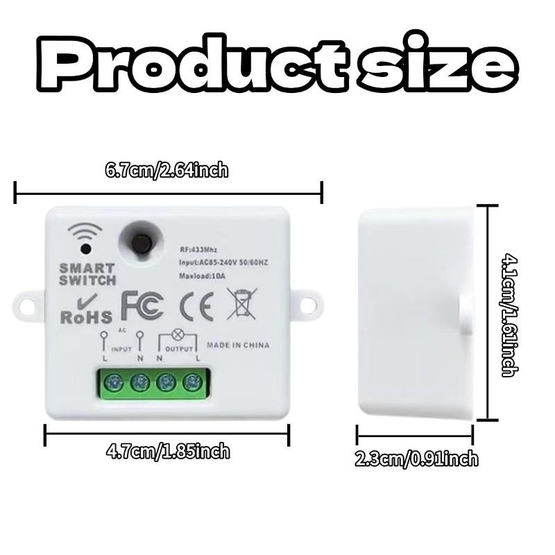 Ac220v 433mhz RF Wireless Remote Relay Switch, Single Channel Receiver Module + Wall Remote Transmitter, Ideal for Home Appliances, Remote Control Light Switch
