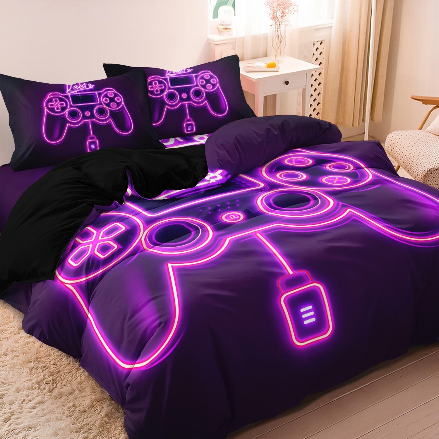 Video Game Controller Mouse Keyboard Headphone Pattern - Modern Fashionable Cool Gamepad Print - Boys Youth Gaming Equipment Bedding Set - 3pcs Duvet Cover Set (1Duvet cover+2Pillowcase ，No quilt)