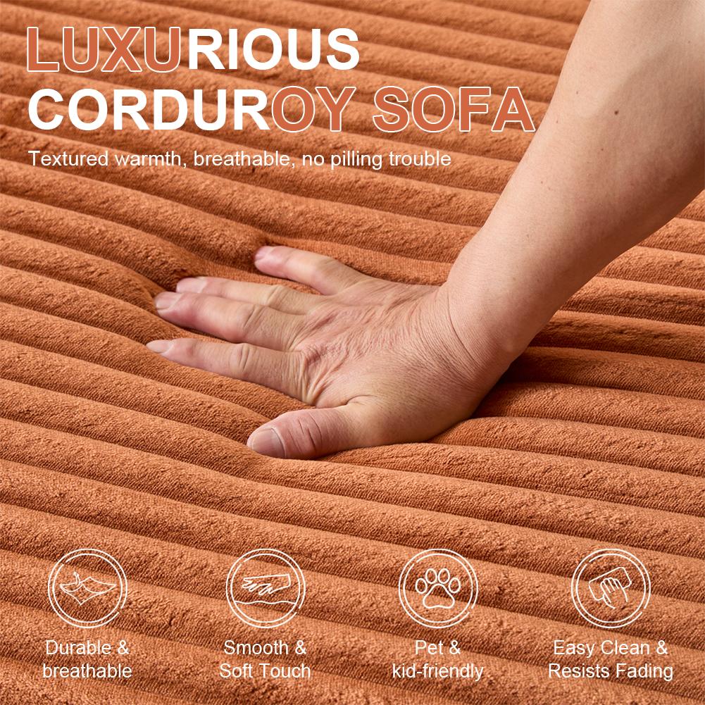 QAK 64‘’ Boneless Chaise Lounge, Upholstered Sofa Bed with Throw Pillows and Armrests, Indoor Sleeper Chair Luxurious Plush Corduroy Chair Bed for Living Room No Assembly Required