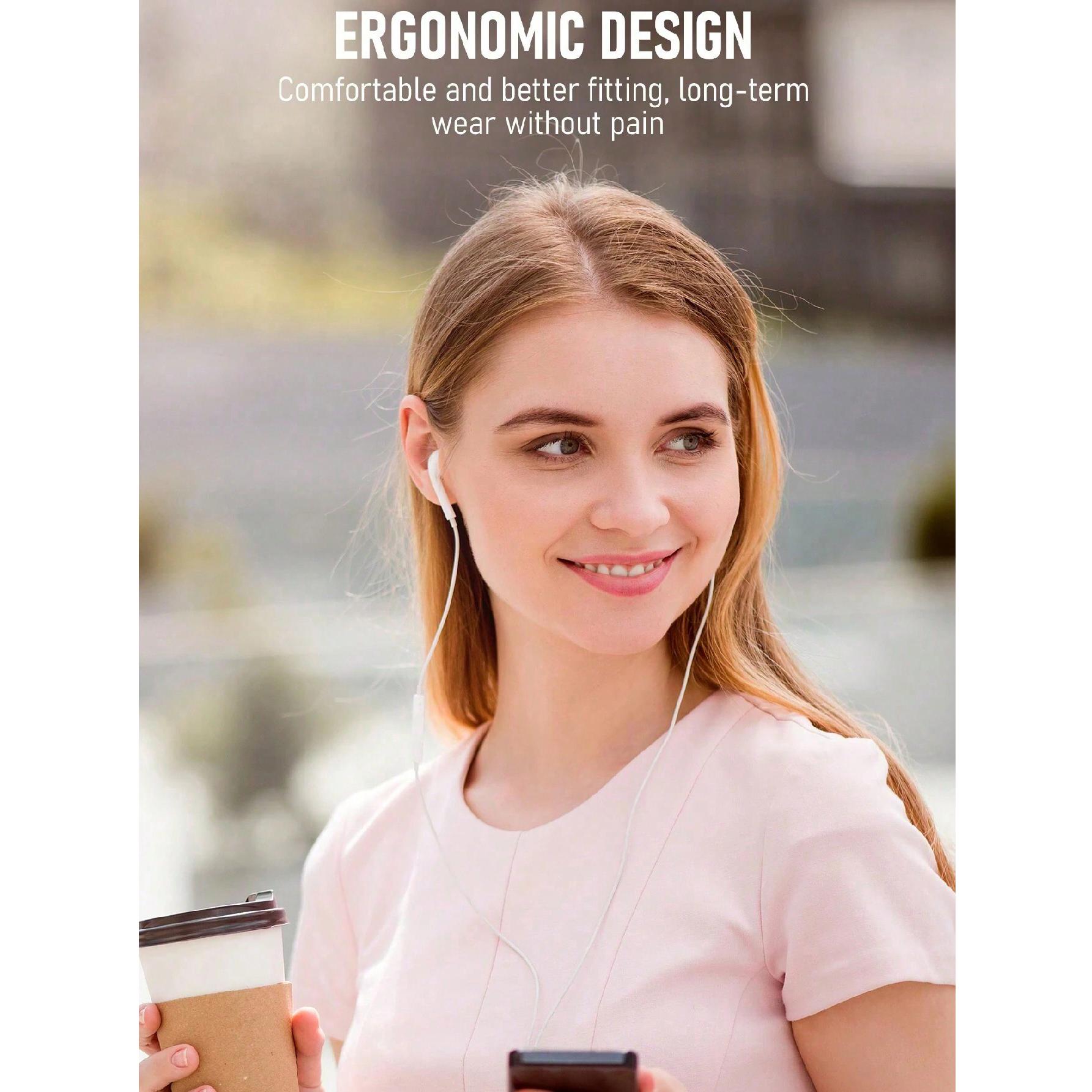 Wired In-Ear Headphones with Apple Lightning, Android Type-C, and 3.5mm Jack, Compatible with Mobile Devices, Low Power Consumption