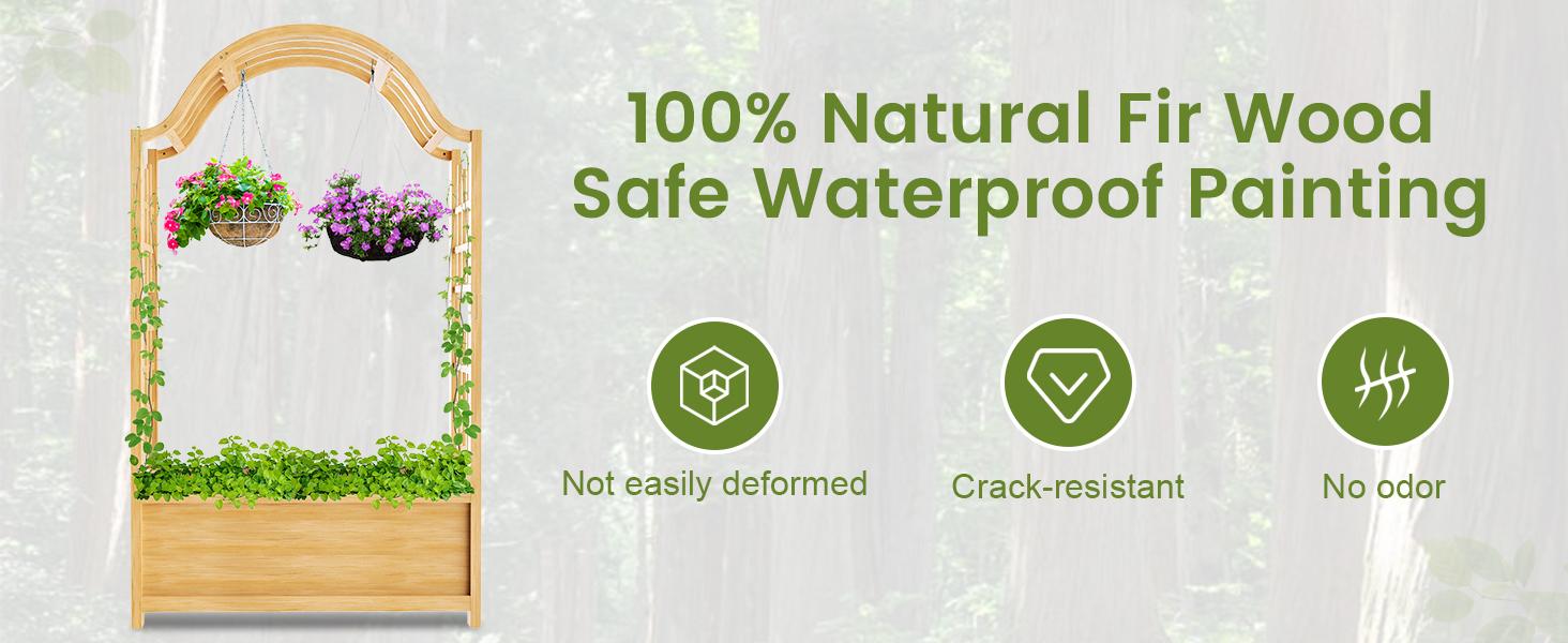 Lilypelle 63" Raised Garden Bed, Wooden Planter Box w/Hanging Roof & Drainage Holes, Indoor Outdoor Elevated Planter for Vine, Climbing Plants, Flower