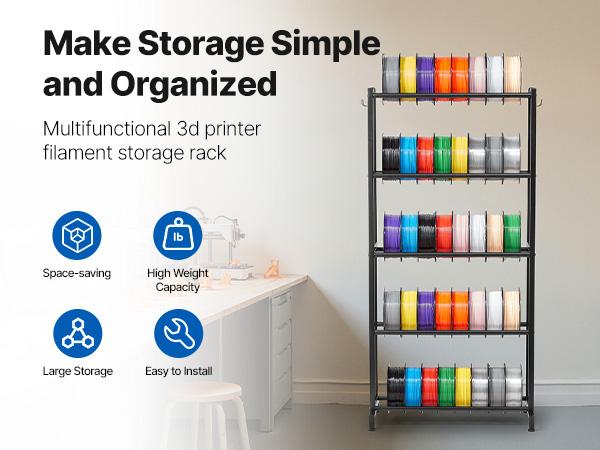 VEVOR 3D Printer Filament Storage Rack, 5 Tier Heavy Duty Storage Shelves for 3D Printing Filaments, Filament Spool Holders Racks for 3D Printing Studio, Home Studio, Office, Workshop (Shelf Only)