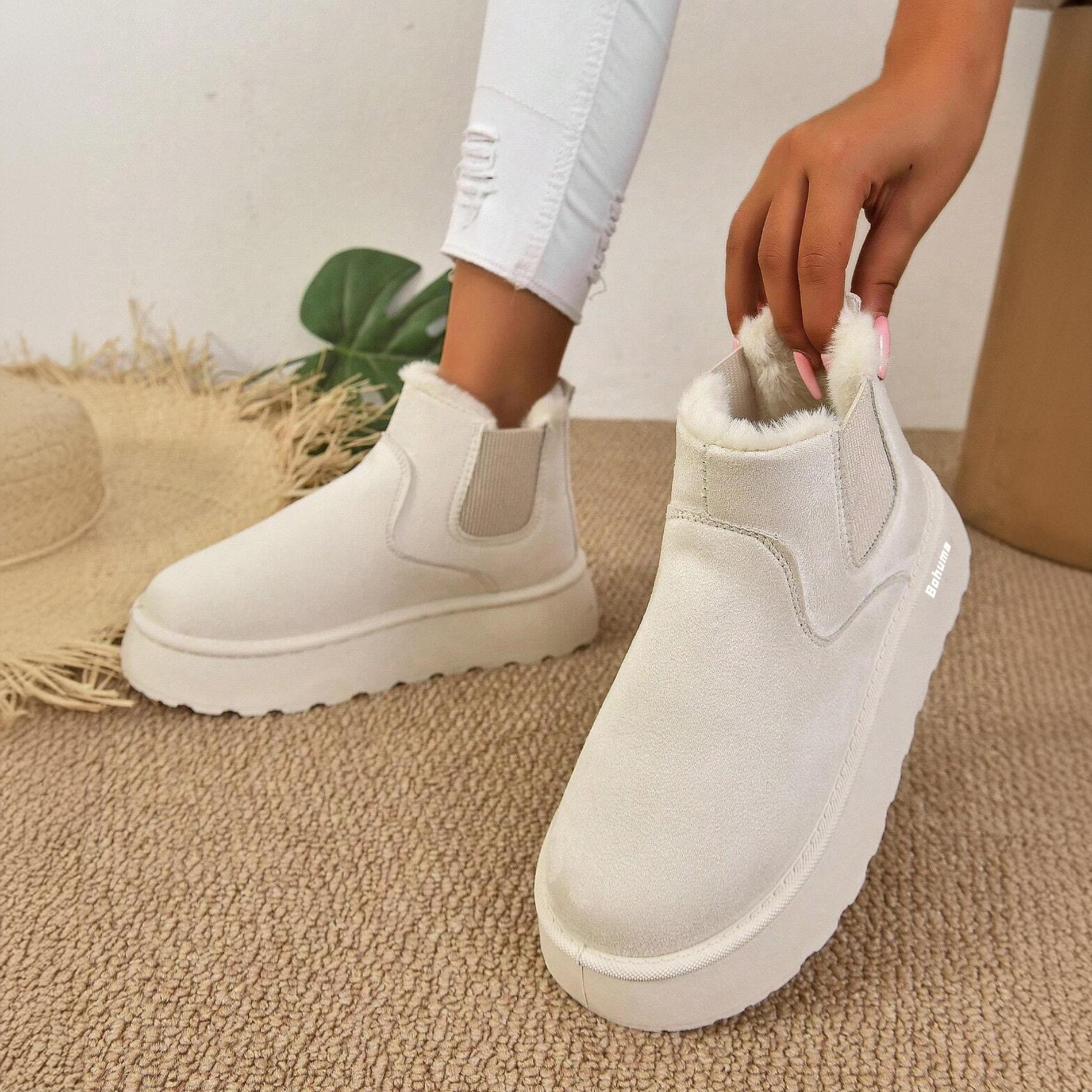 Women's Platform Cute Ankle Boots Warm Fluffy Fuzzy Lining  Slip On Water Resistant Winter Snow Boot Shoes for Ladies Gift Springfresh