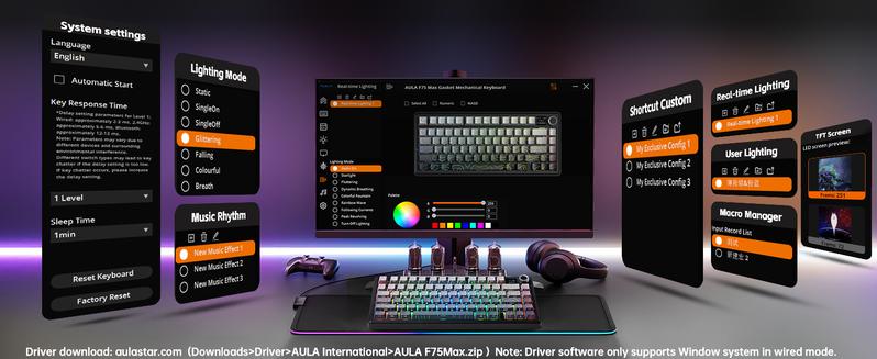 Aula F75 MAX Wireless Mechanical Keyboard with TFT Screen and Knob, Gasket Keyboard in 75% Layout, Hot Swappable Gaming Keyboard for PC/Mac/Linux