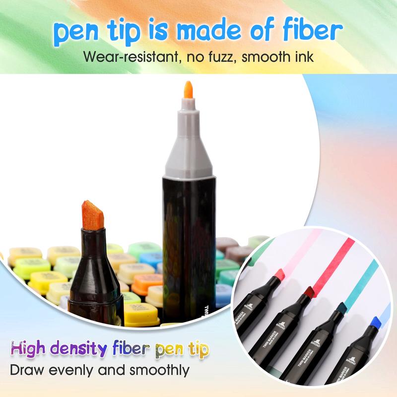 Portable Alcohol Marker Pen Set, 12/24/36/48/60/80/168 Colors Chisel & Fine Dual Tips Art Markers, Paint Markers for Coloring, Drawing, Sketching