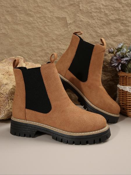 Chunky Sole Chelsea Boots for Women, Trendy High Heel Ankle Boots, Casual PU Leather Short Boots for Fall & Winter