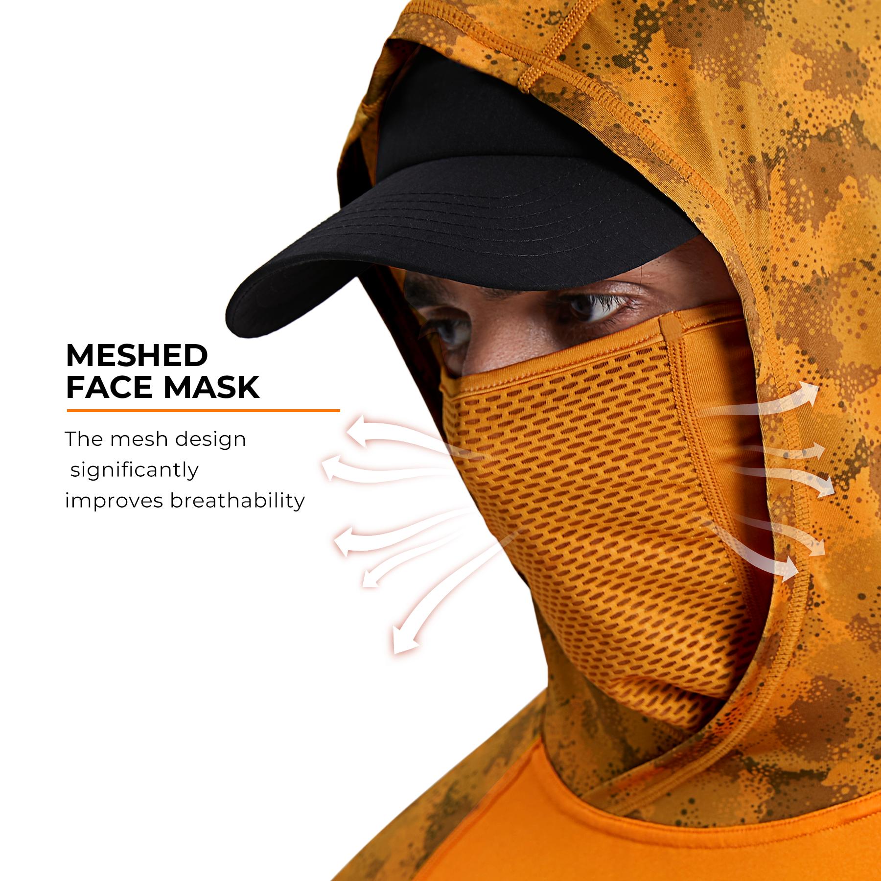 RODEEL 915 Sun Hoodie Shirts w/ Mask Neck Gaiter Men UPF 50+ UV Protection Long Sleeve Lightweight Quick Dry Moisture Wicking Breathable Cooling Athletic Activewear for Outdoor Sport Fishing Boating Hiking Cycling Construction Roofing Farming Tree Service