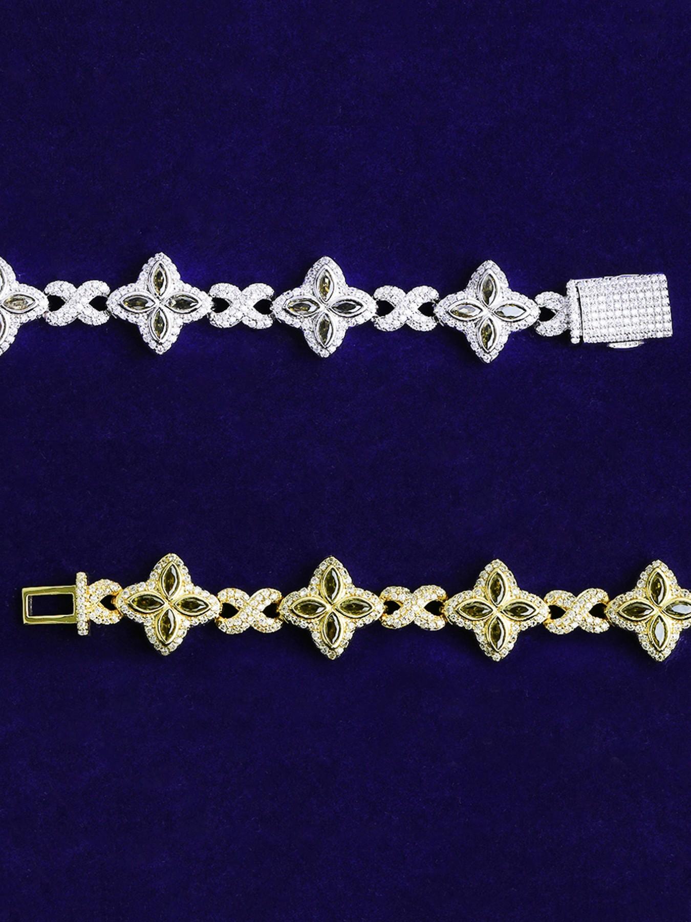 Iced Out Floral Infinity Link Bracelet for Women Real Gold Plated Hip Hop Jewelry Fashion Bracelets Exquisite Bracelet Elegant Jewelry Bracelet