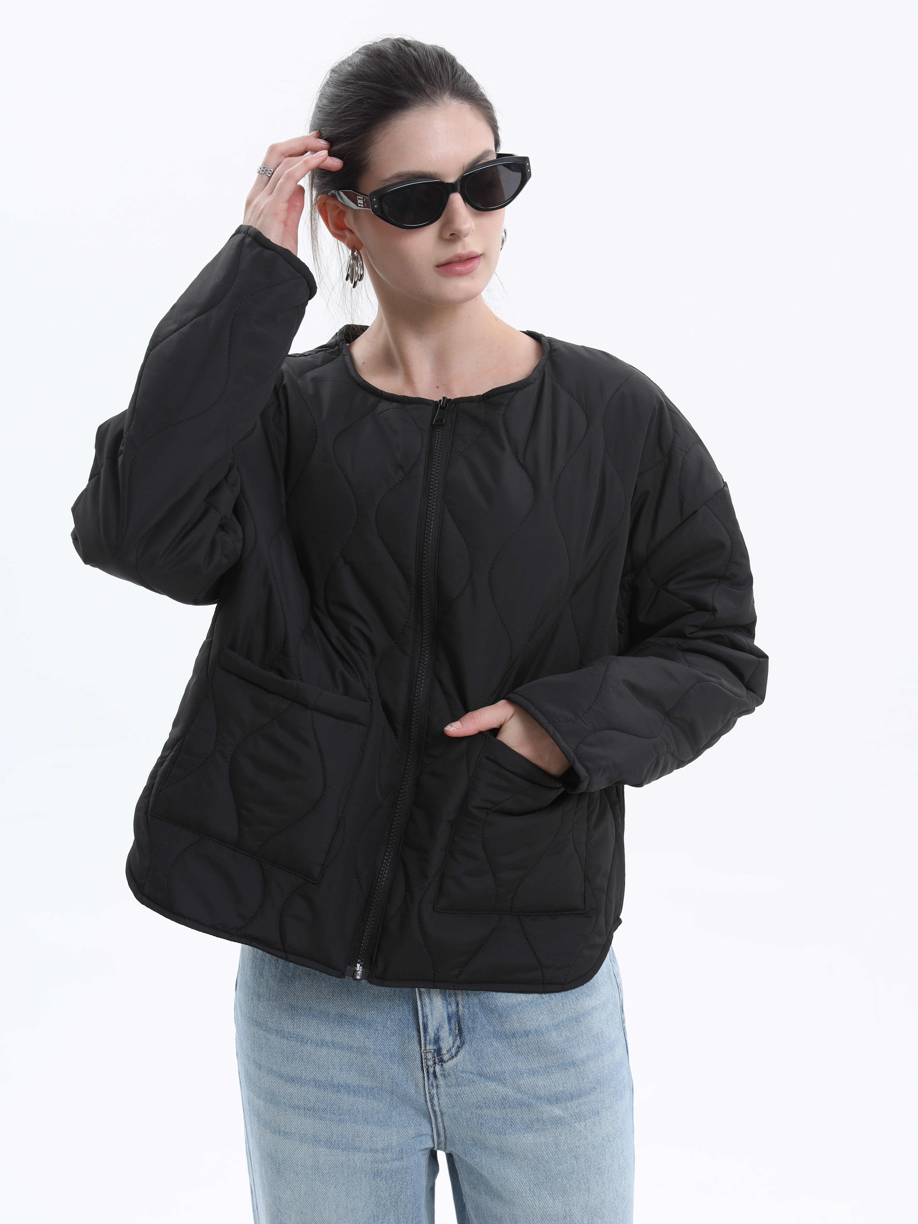 PUFFIT Machine Washable Water Repellent Quilted Crew Neck Puffer Jacket