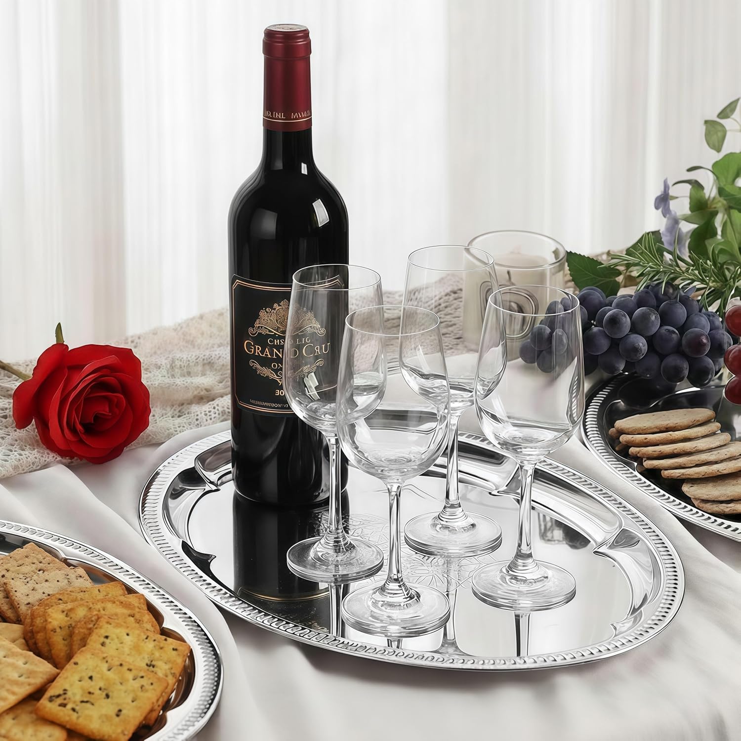 6-Pack Large Serving Trays (16" x 12") - Oval Floral Engraved Serving Platters for Parties, Weddings, Birthdays, Occasions - Mirror Trays for Appetizers, Charcuterie, Cookies, Desserts 6-Pack Large Serving Trays (16" x 12") - Oval Floral Engraved Serving Platters for Parties, Weddings, Birthdays, Occasions - Mirror Trays for Appetizers, Charcuterie, Cookies, Desserts