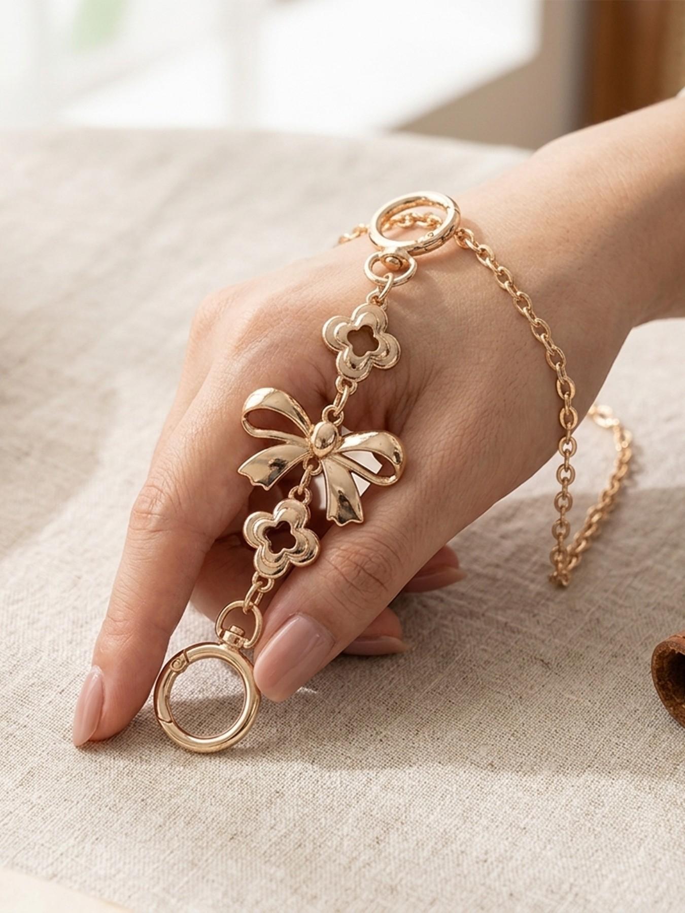 1PC Elegant Bow Flower Bag Chain Extender, Luxury Heart Clasp Handbag Charm, Aesthetic Rhinestone Keychain Accessory, Perfect Birthday Christmas Valentine's Day Gift for Women Girls, Trendy Bag Decor for Tote Backpack