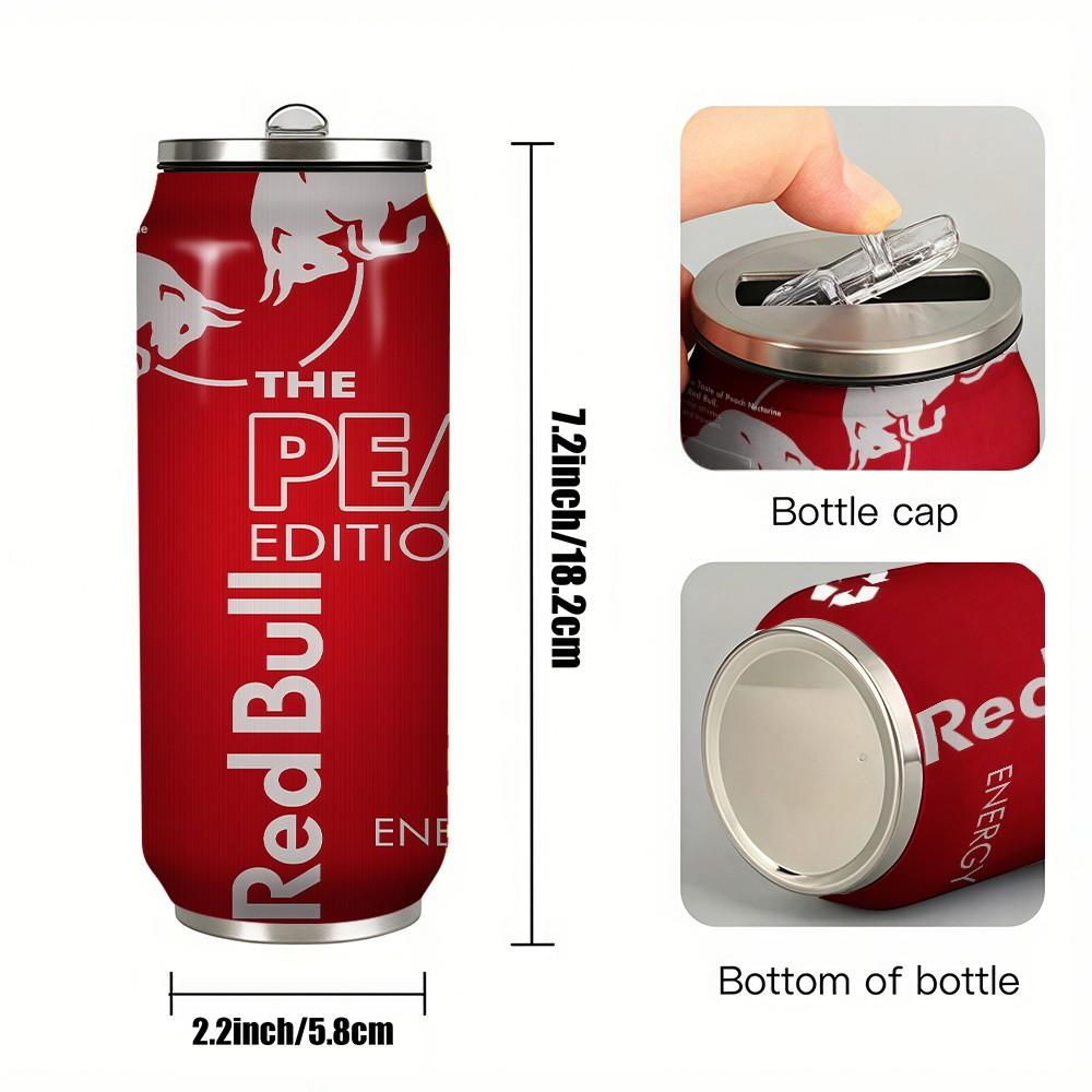 1pc 17oz Red Bull Peach Edition Vacuum Insulated Mug, Portable Stainless Steel Cup with Lid, Ideal Sports & Coffee Mug for Family Friends, Great for Camping, Outdoor & Holiday Gifts