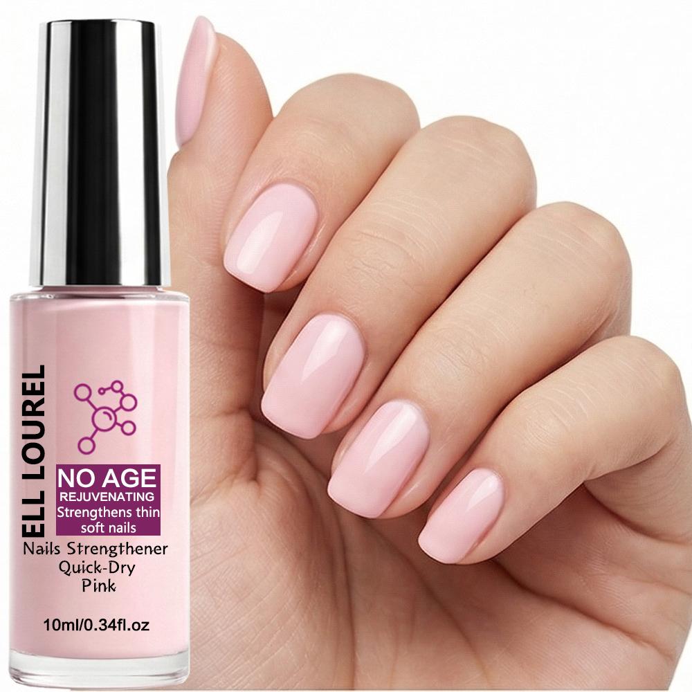 ELL LOUREL Rejuvenating Pink Nail Strengthener, 10ml Quick-Dry Tinted Nail Hardener & Anti-Aging Nail Treatment, Infused with Rejuvenating Formula to Strengthen Thin, Soft & Brittle Nails, Revitalizes Damaged Nails, Natural Pink High Gloss,Salon Quality