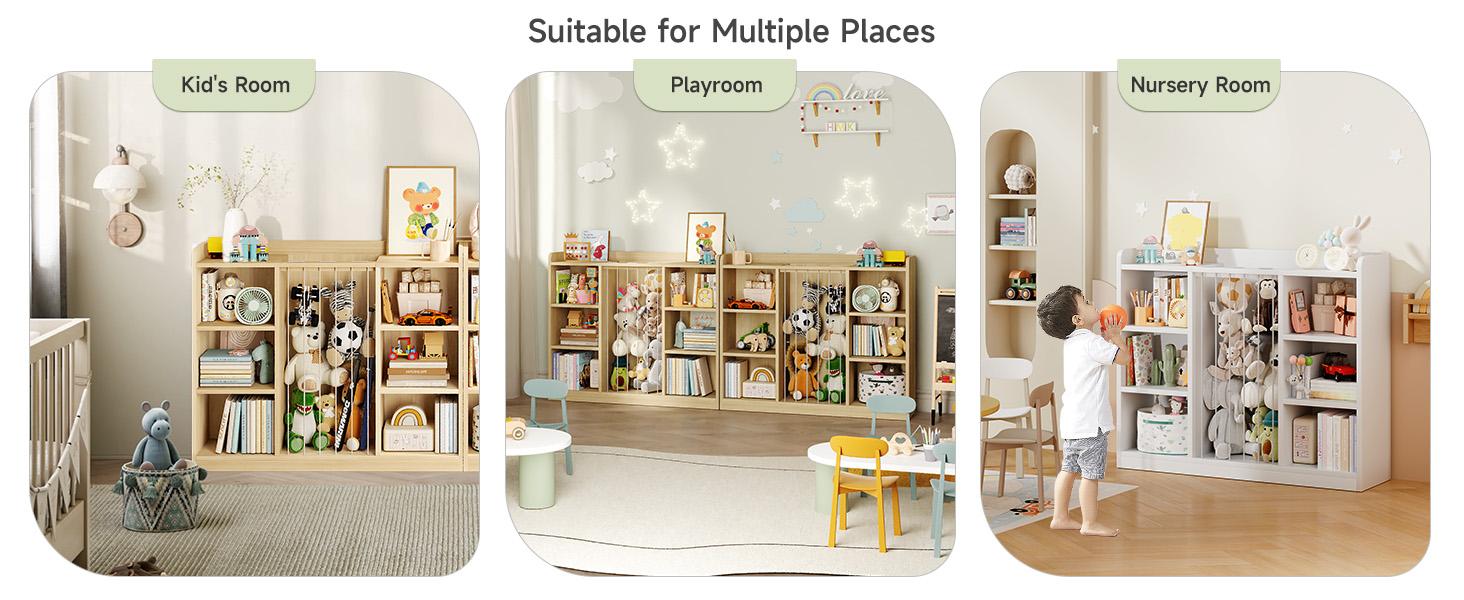 【Valentine's Day Gift】ONBRILL Toddler Stuffed Animal Zoo, Toy Storage Organizer for Playroom, Plush Toy Organizers and Storage, Book Shelf for Kids Rooms, Elastic Band Child Bookcase, Toy Shelf with 8 Storage Cubbies