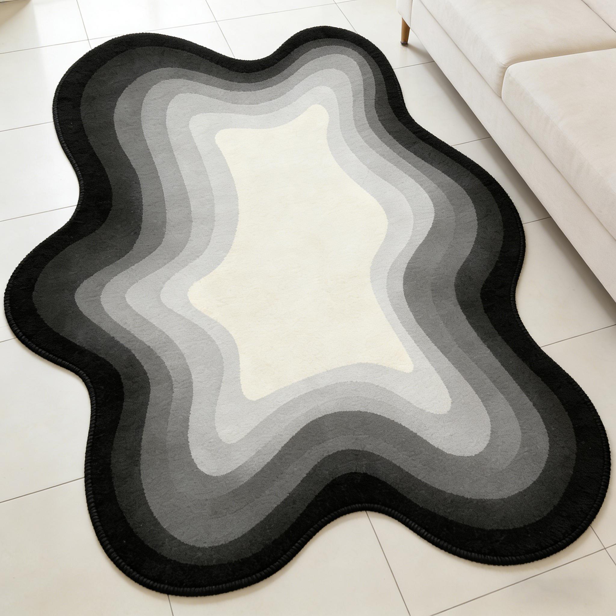 Gradual Cloud Rug, Irregular Abstract Line Mat, Soft Comfortable Non-, Ideal for Living Room Bedroom Bathroom Kitchen Corridor Home Decor
