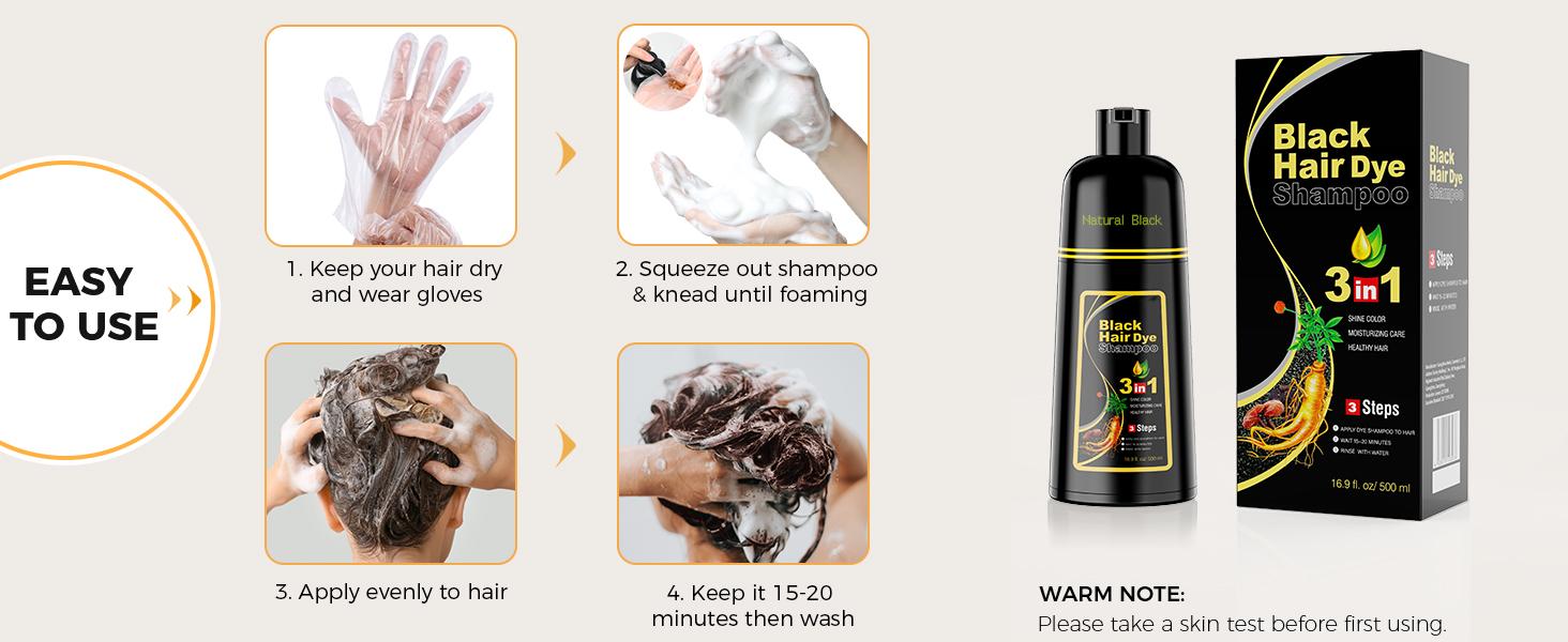 COSMTEK 3 in 1 Black Hair Dye Shampoo - Herbal Ingredients Can cover gray hairs,Contains Ginseng Extract,Natural Haircoloring COSMTEK 3 in 1 Black Hair Dye Shampoo - Herbal Ingredients Can cover gray hairs,Contains Ginseng Extract,Natural Haircoloring