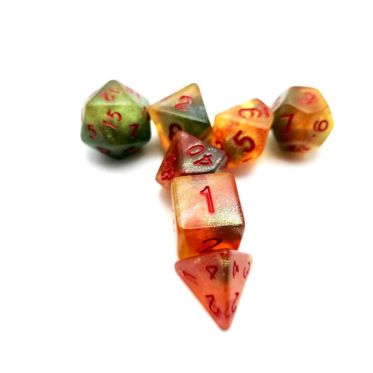 7PCS Polyhedral Dice Set, Green Orange Red DND Dice with Red Numbers, RPG Dice for Dungeons and Dragons, D&D, Pathfinder, MTG, Tabletop Games