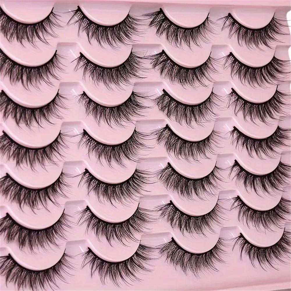 14 Pairs 3D False Eyelashes Natural Fluffy Cat Eye Style Low Sensitivity 15mm Length DIY Suitable Stage Daily Wear