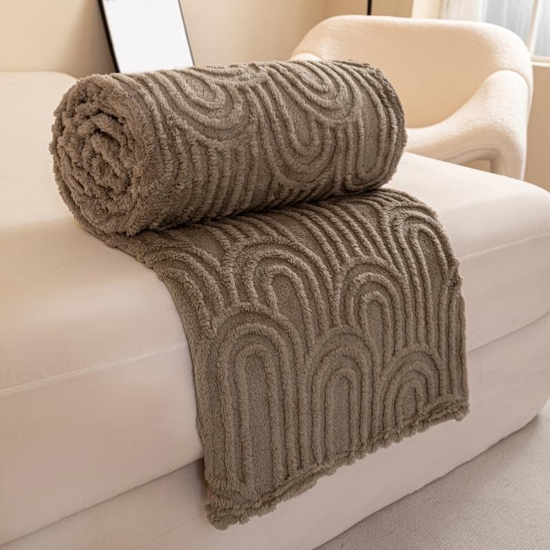 Ruffled Edge Plush Blanket with Embossed Design, King/queen Size, Available in Multiple Colors for Bedroom, Living Room, Office or Camping