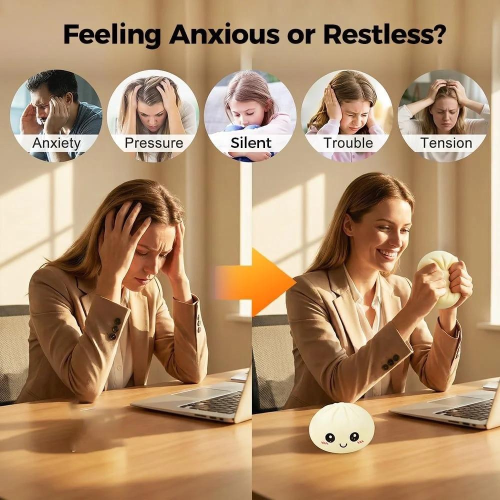 Large Dumpling Stress Ball with Steamer Colorful Squishy Bun Sensory Toy for Anxiety Relief, Squeeze Dough Ball for Adults&Kids Boys and girls gift stress ball decompression tool
