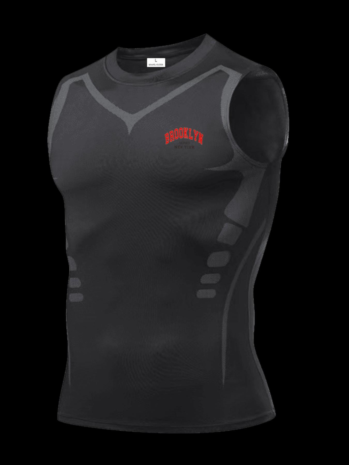 Men's Short Sleeve Sporty Tee, Quick-Dry Breathable Fabric, Brooklyn Print, Ideal for Gym, Running, Boxing, Outdoor Activities