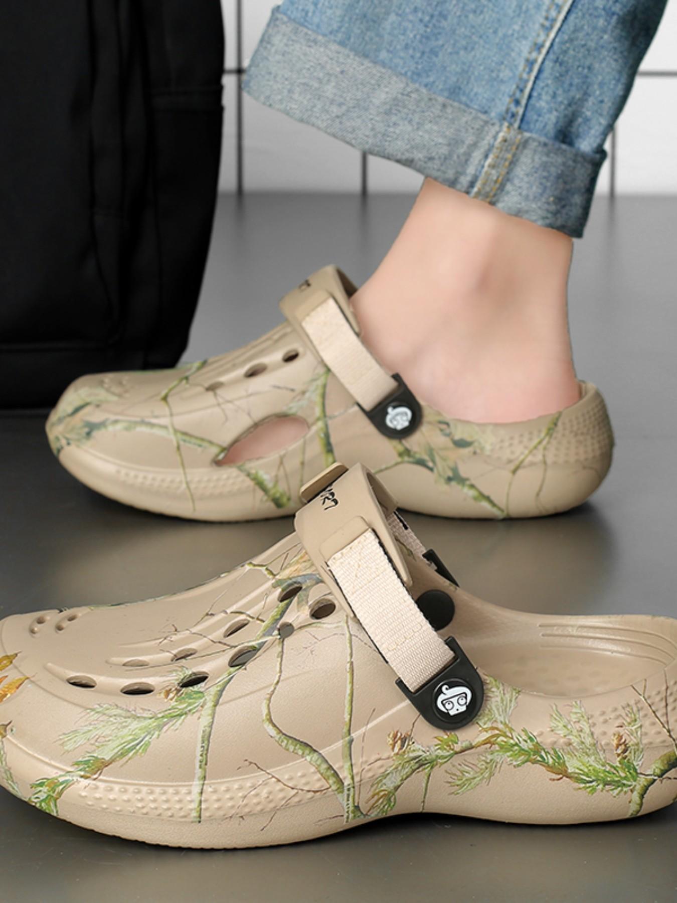 Summer New Holey Shoes Sandals for Men, Cross-Border Large Size, Two-In-One Graffiti Thick Sole, Water-Resistant Beach Shoes