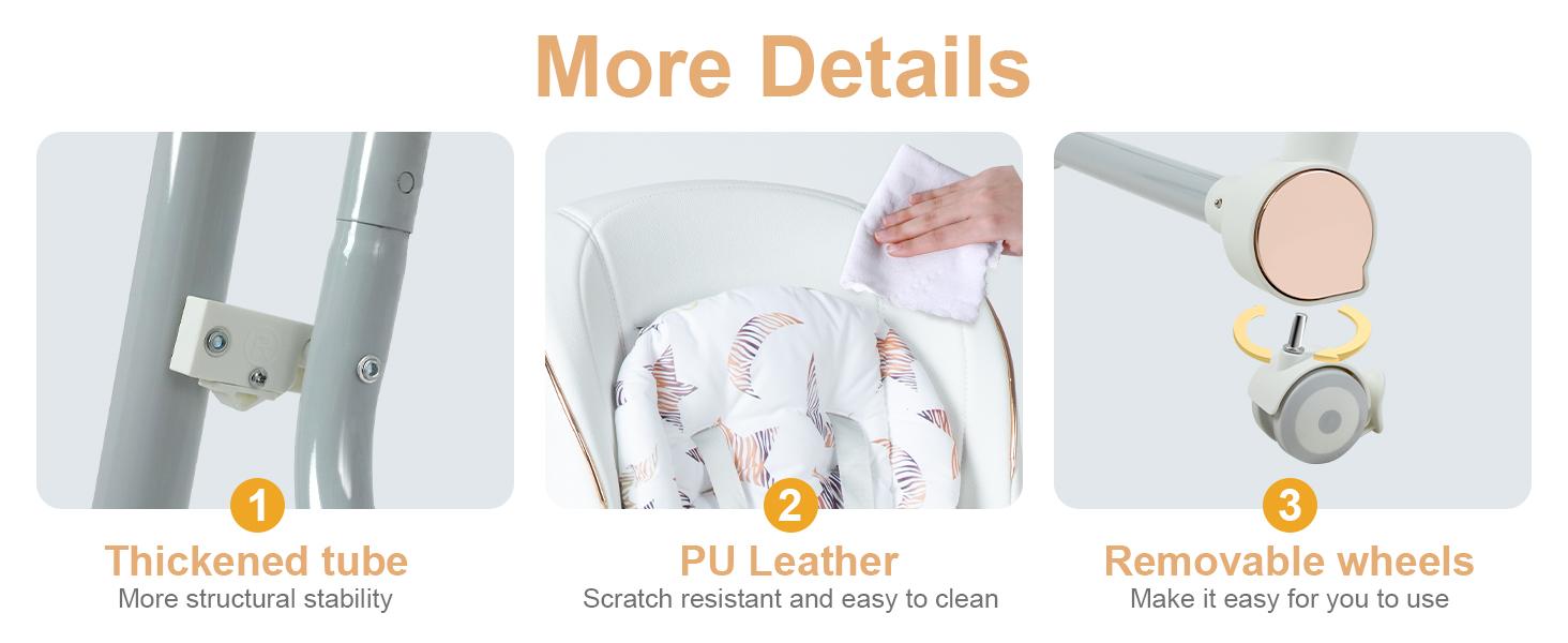 Baby High Chair,High Chairs for Babies and Toddlers,Adjustable 2-in-1 Baby High Chair and Swing Chair ,Portable Highchair for 0-6 Years/ Locking Wheels/Double Trays/Detachable PU Cushion