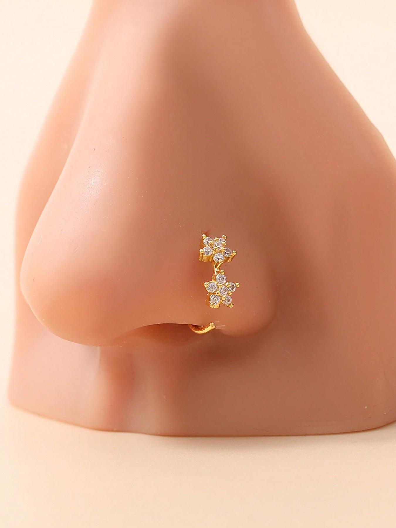 4pcs Minimalist Fashion Nose Rings & Studs for Women, Copper Alloy Plum Blossom Design, Casual Style, All Seasons, Party Gift