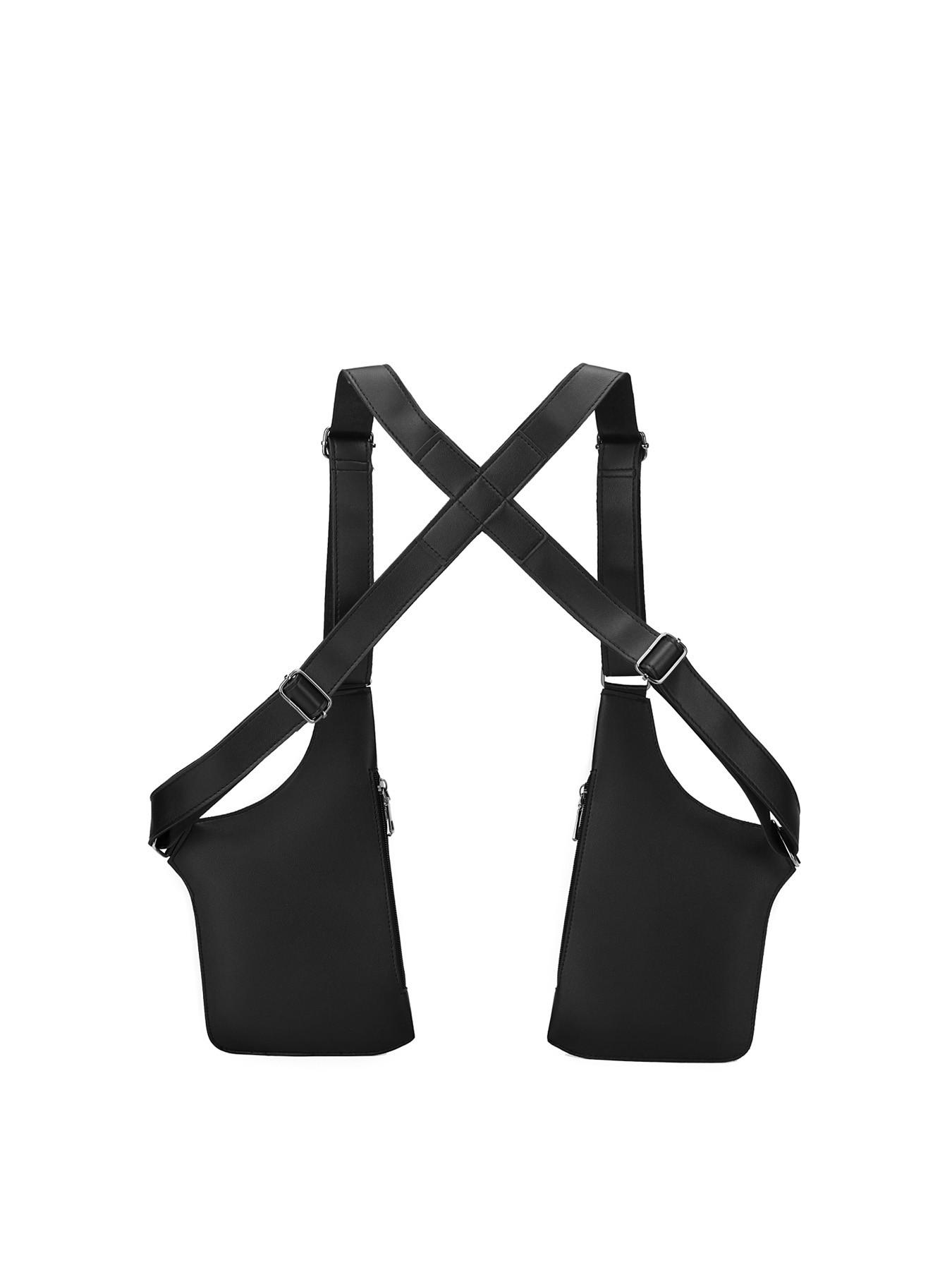 1pc Tactical style PU leather shoulder bag for men, multi pocket adjustable shoulder strap functional shoulder bag, cyberpunk style workwear armpit bag, trendy and cool outfit with vest bag