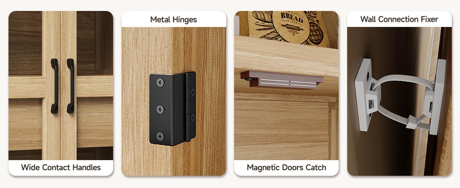 【SPOTLIGHT DAY】ONBRILL 71" Tall Arched Cabinet, 5-Tier Arched Kitchen Pantry with Glass Doors & Drawer, Modern Display Pantry Cabinets with Adjustable Feet, Wooden Pantry for Kitchen, Living Room Furniture, Dining Room Furniture