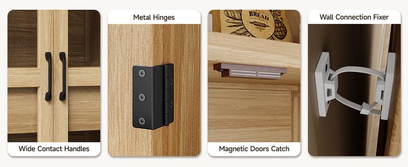 【Valentine's Day gift】ONBRILL 71" Tall Arched Cabinet, 5-Tier Arched Kitchen Pantry with Glass Doors & Drawer, Modern Display Pantry Cabinets with Adjustable Feet, Wooden Pantry for Kitchen, Living Room Furniture, Dining Room Furniture