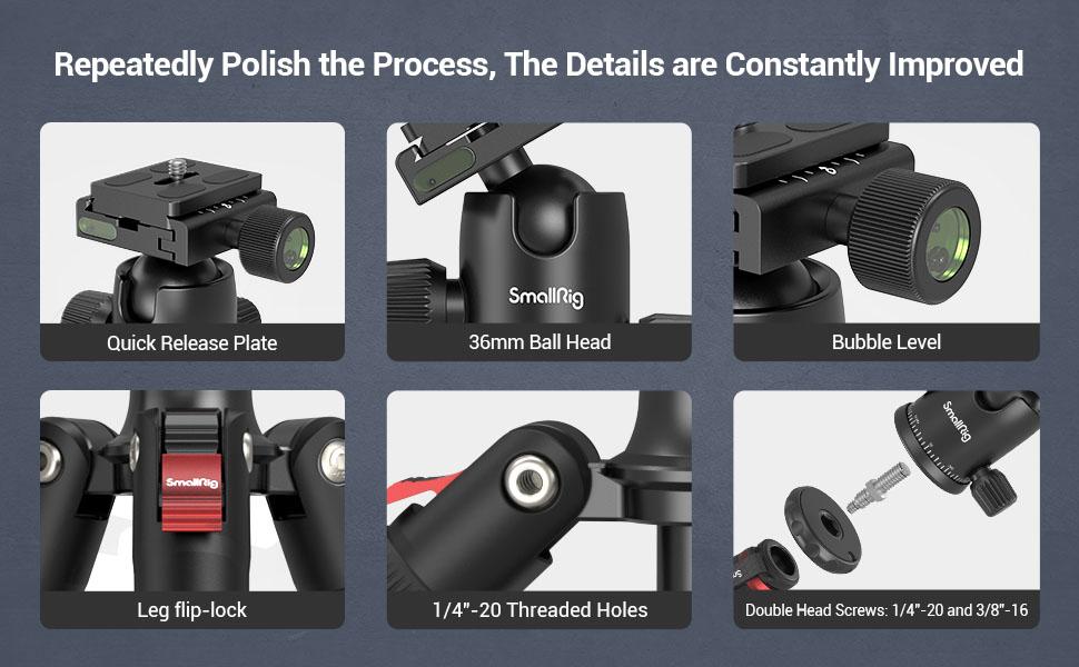 SmallRig 71" Camera Tripod, Foldable Aluminum Tripod & Monopod, 360°Ball Head Detachable, Payload 33lb, Adjustable Height from 16" to 71" for Camera, Phone-3935