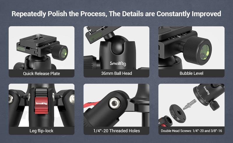 SmallRig 71" Camera Tripod, Foldable Aluminum Tripod & Monopod, 360°Ball Head Detachable, Payload 33lb, Adjustable Height from 16" to 71" for Camera, Phone-3935