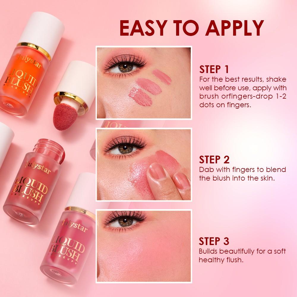 Julystar Liquid Blush Natural Glow, Hydrating Lightweight Formula, Easy Application, Beginner-Friendly, Long-Lasting Color, Perfect for All Skin Types