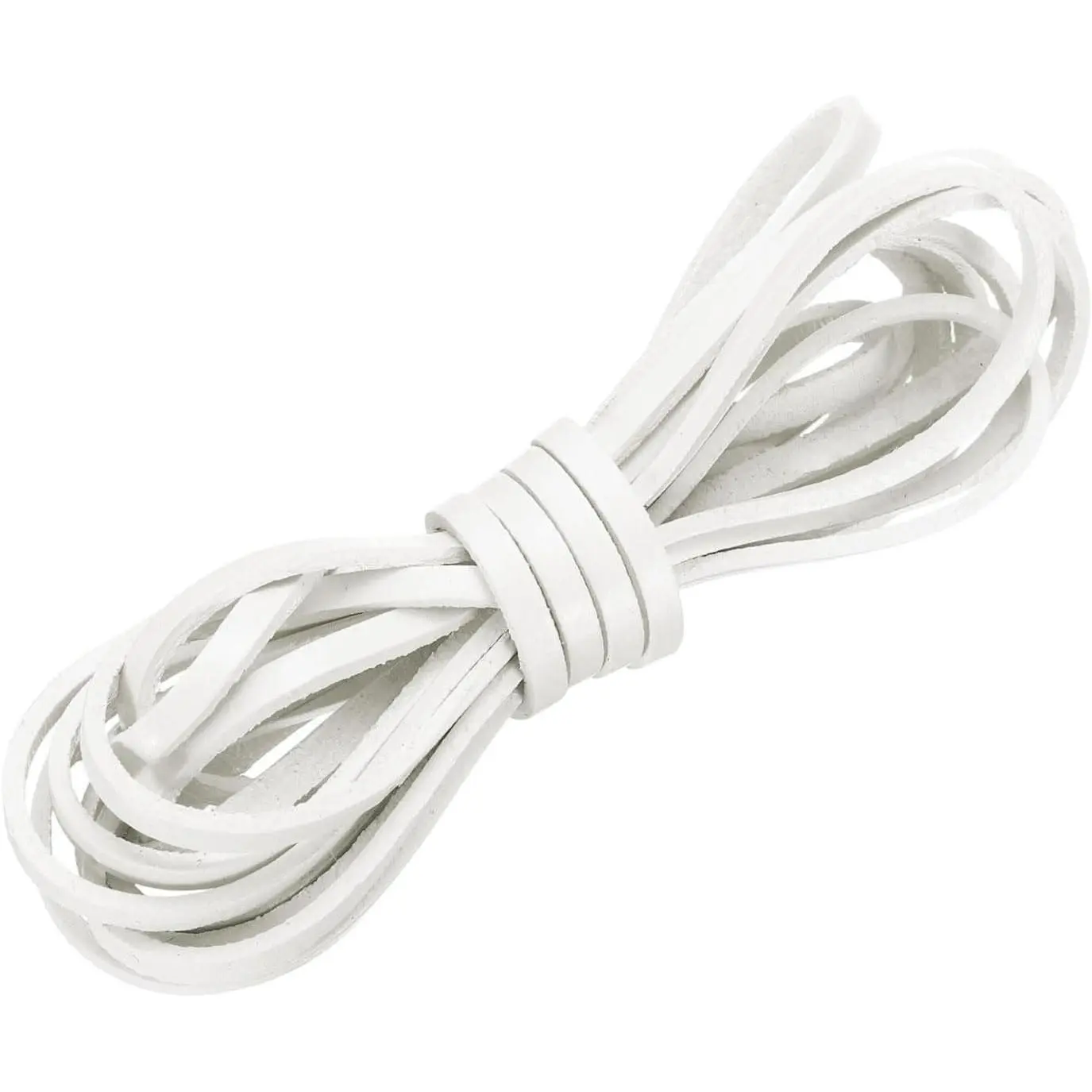 Flat Leather Cord 3.3 Yard 3mm Pure White Leather String Strips Lacing for DIY Crafts Making Bracelet Purse Strap