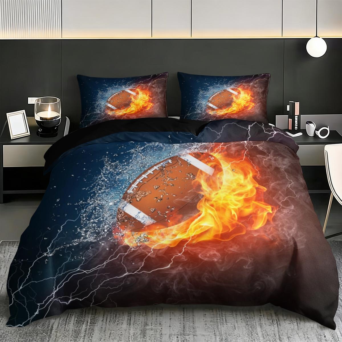 3-piece rugby patterned printed Decorative Duvet Cover - soft and comfortable, suitable for bedroom, guest room, and dormitory decoration bedding. 3-piece set (1 duvet cover+2 pillowcases without core)