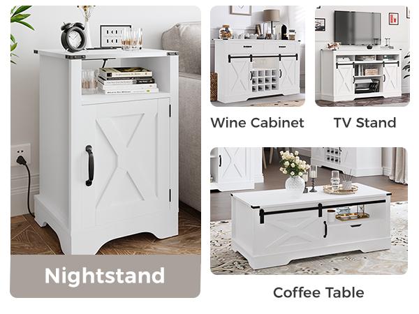 RoyalCraft Large Nightstand with Charging Station, White End Table with Drawer, Tall Bedside Table with Large Storage Room and Shelf, Wooden Table for Bedroom, Living Room