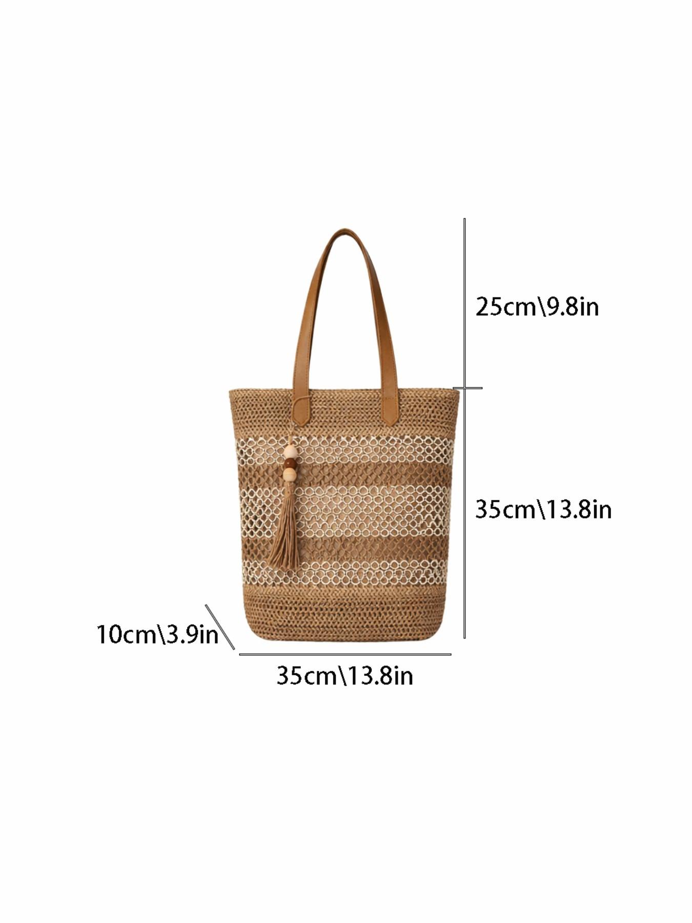 Vintage Tassel Woven Tote Bag 2026 | Boho Chic Hollow Out Straw Shoulder Bag | Large Capacity Crochet Beach Vacation Purse | Minimalist Aesthetic Summer Handbag for Women