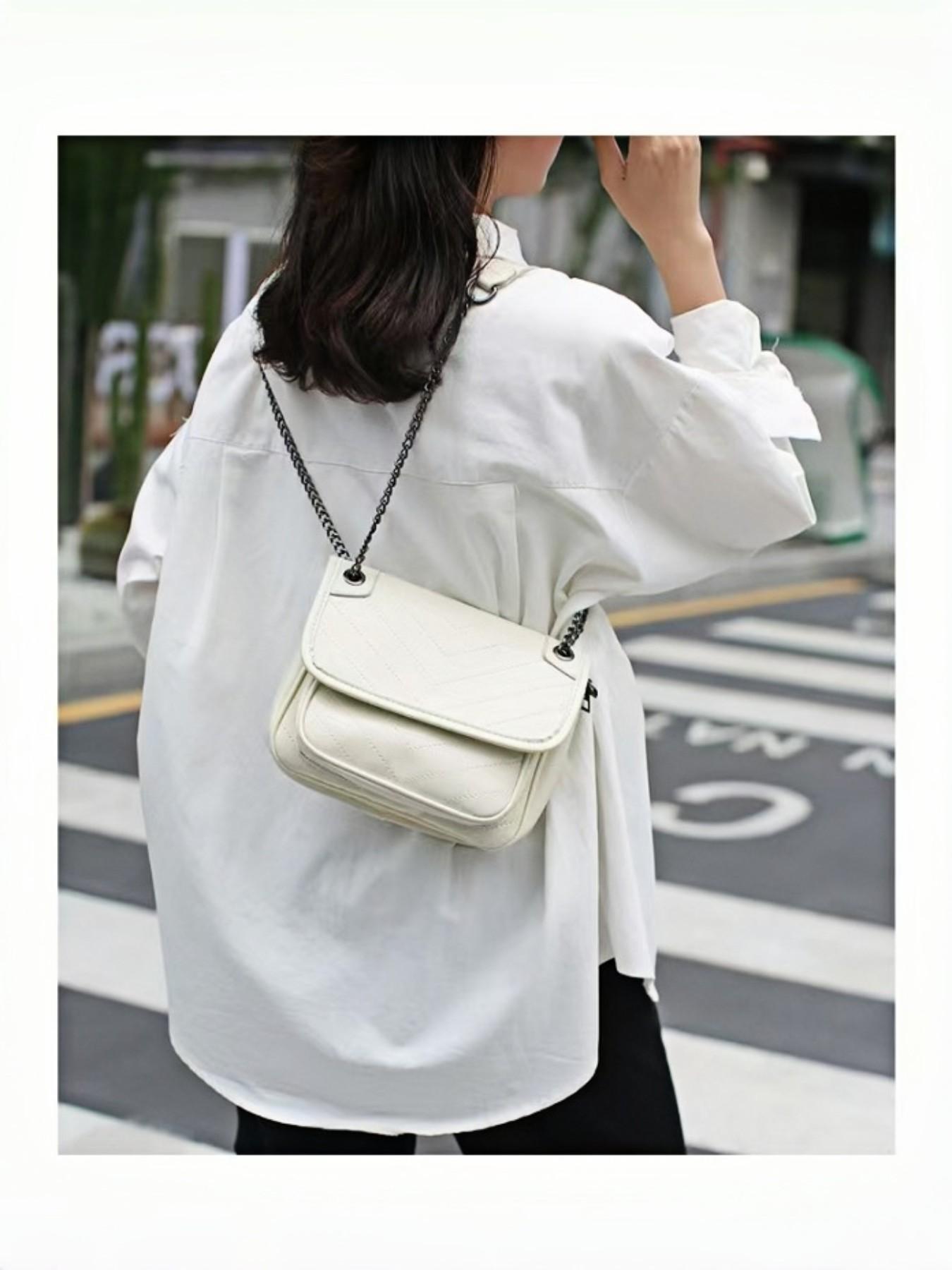 Korean Style Soft Leather Crossbody Bag, Rhombus Chain Design, Versatile Shoulder Bag for Daily Use, Elegant Small Backpack